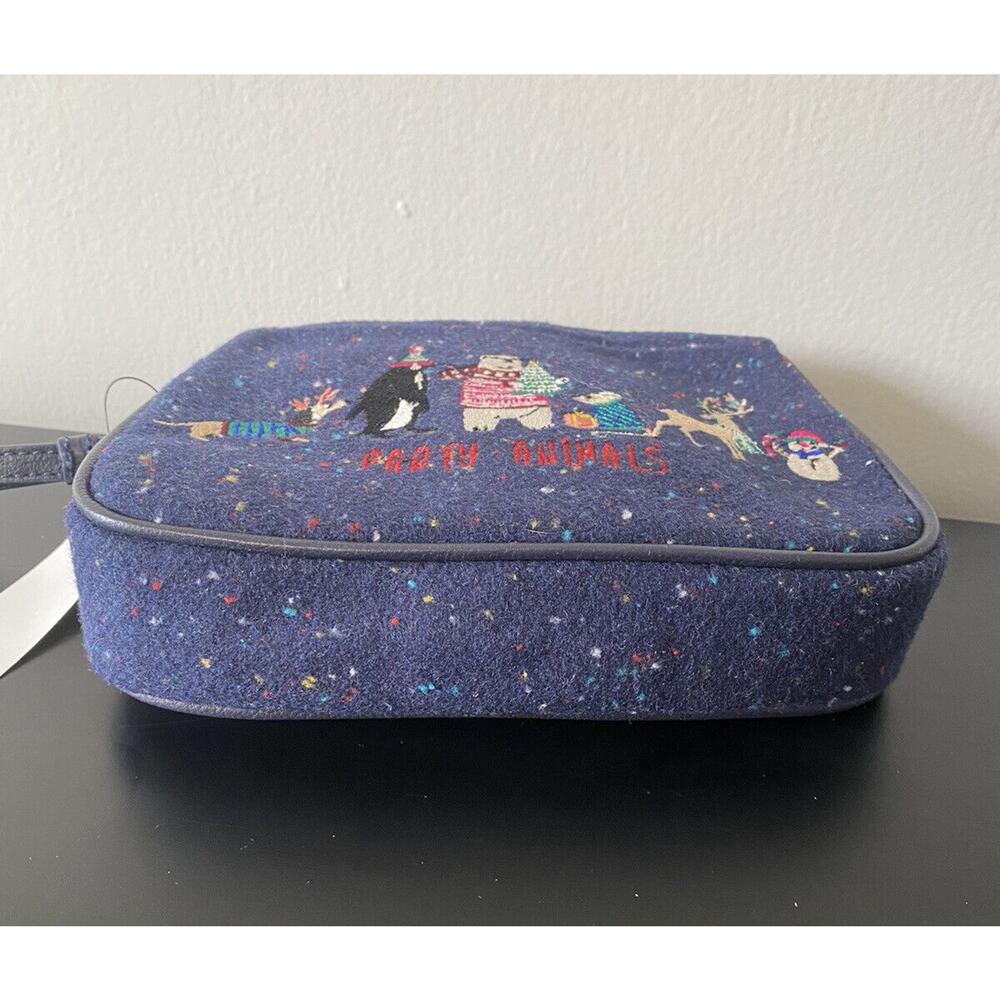 NWT Talbots Party Animals Navy Speckled Small Wristlet Christmas Embroidered Bag - Picture 7 of 7